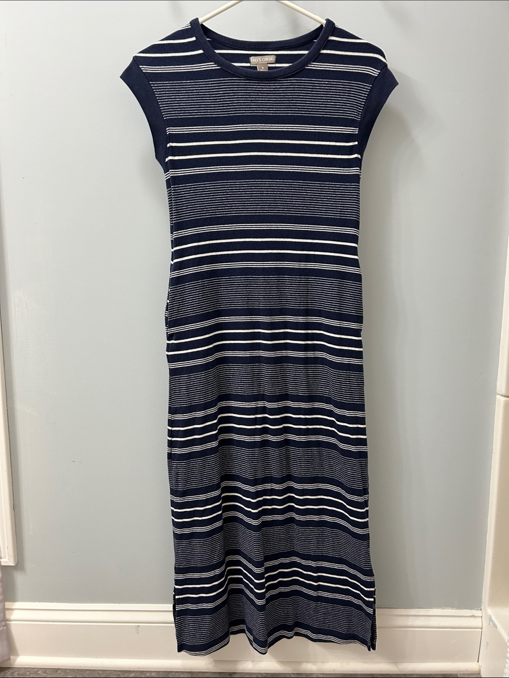 Falls Creek Navy & White Striped Midi Knit Dress